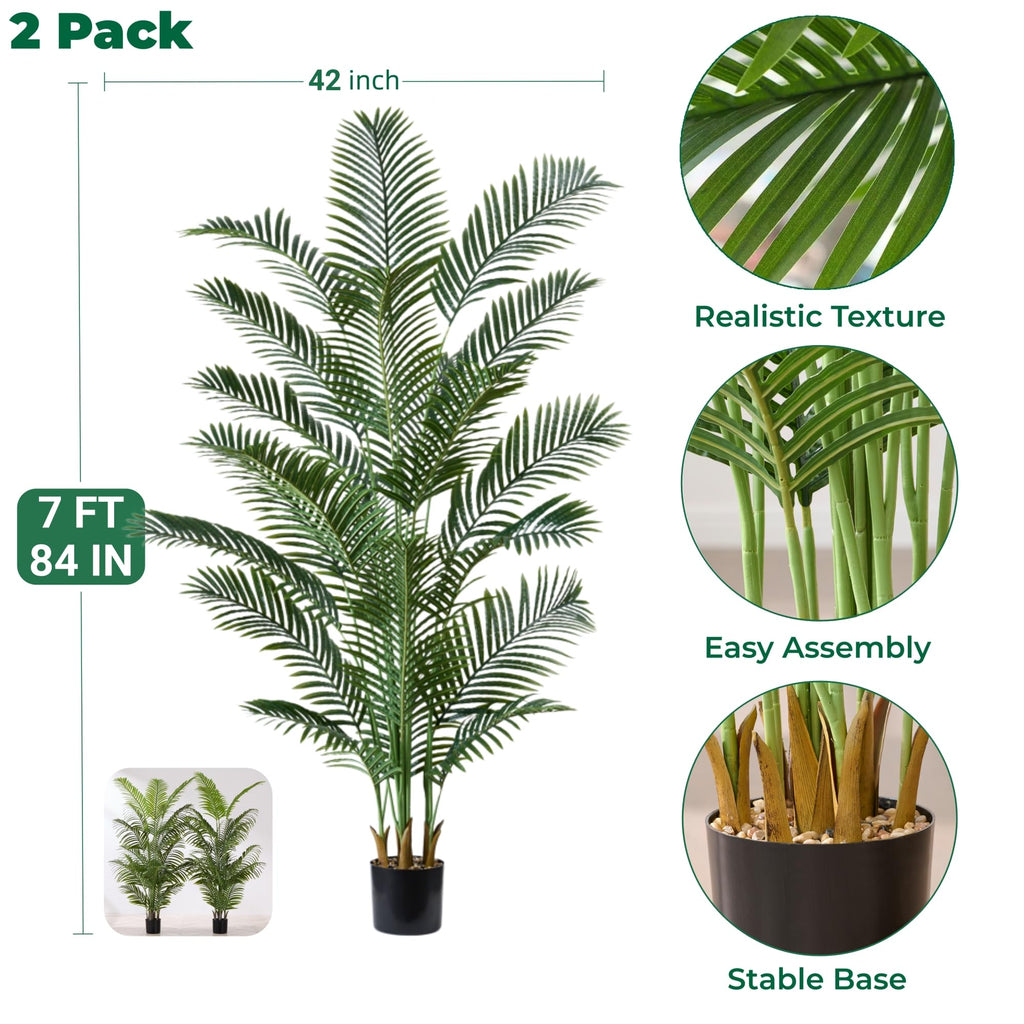 7FT Artificial Palm Trees 2 Pack, Faux Lifelike Tropical Cane Palm