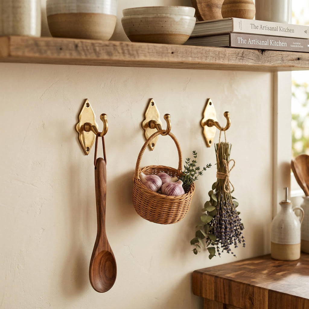 Unlacquered Solid Brass Wall Hooks - Heavy Duty Handmade Coat Hooks for Wall Mount | Decorative Brass Towel Hooks