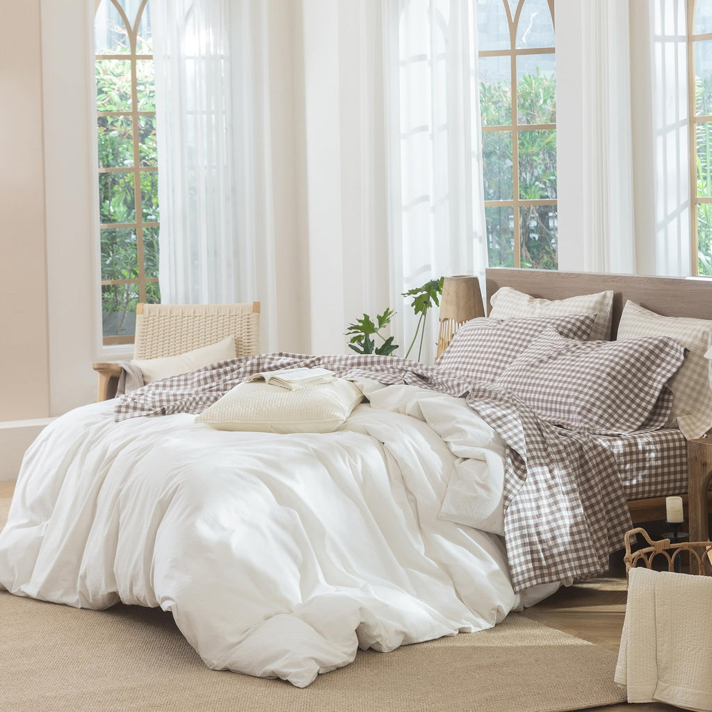 Gingham Sheet Set 100% Washed Cotton Lived-in Deep Pocket