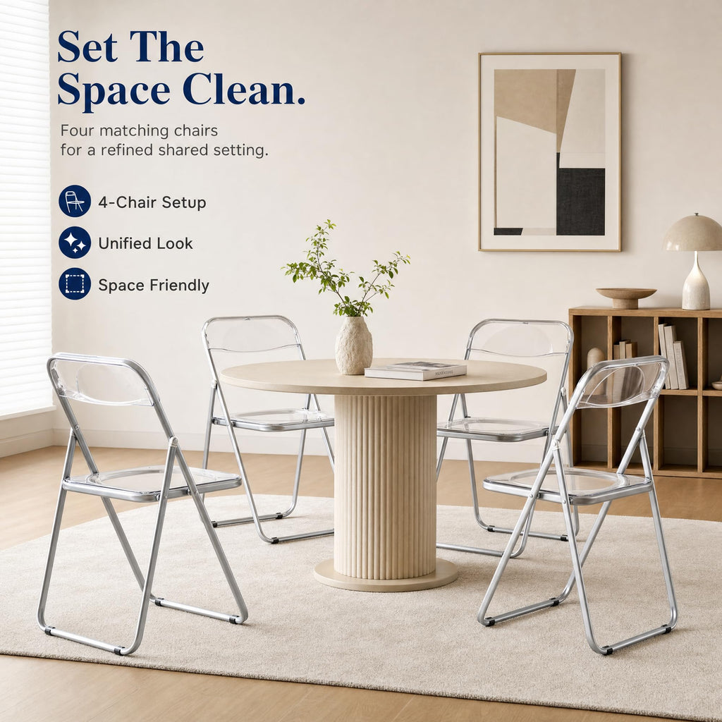 Transparent Acrylic Folding Chairs Set of 4, Clear Stackable Dining Chairs, Metal Frame, No Assembly Foldable