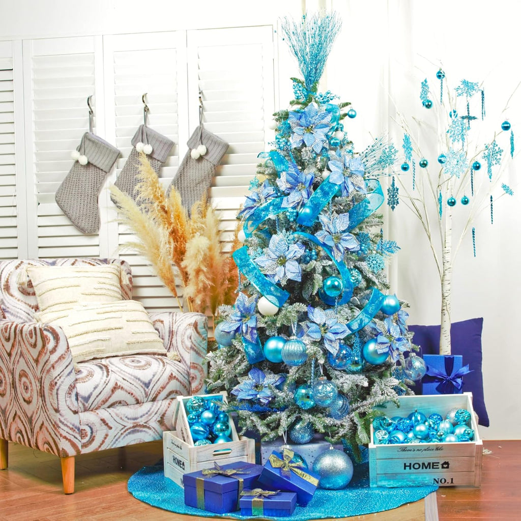 60mm/2.36" Christmas Ball Ornaments Shatterproof Christmas Ornaments Set Decorations Balls - (2.36'', Lake Blue) - Set of 24