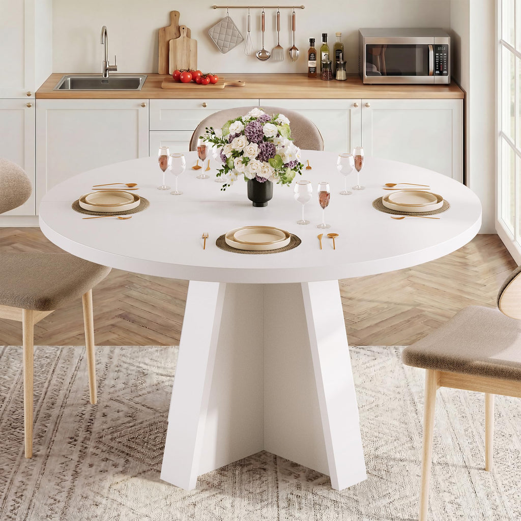 47-Inch Round Dining Table for 4-6 People, Modern Wooden Kitchen Table, Farmhouse Circle Dinner Tables Furniture