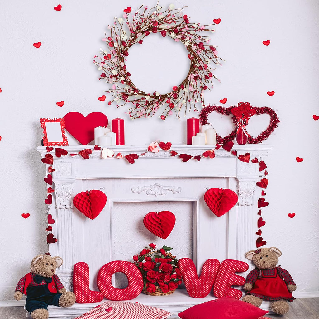 Valentine's Day Wreath Pink Heart Shaped Berry Wreath with Heart Berry,Wooden Button Outdoor Wedding Anniversary