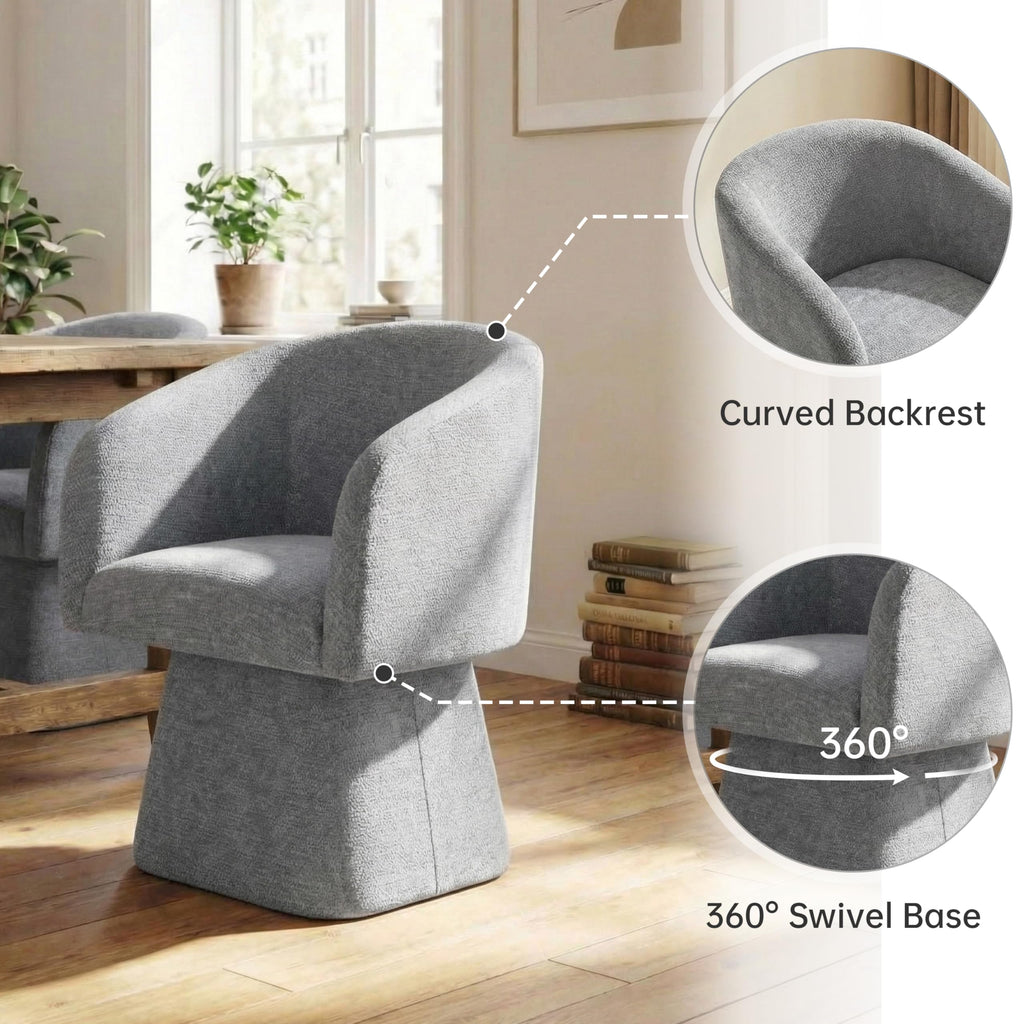 Upholstered Swivel Dining Chair with Barrel Back and Armrests