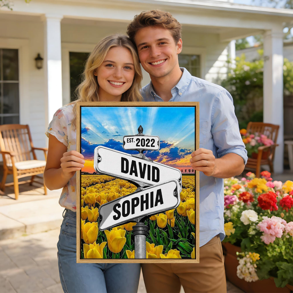 Custom Canvas With Name, Vintage Crossroads Street Sign Canvas Wall