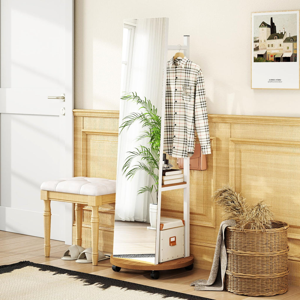 55" Full Length Mirror with Coat Rack, Standing Coat Tree