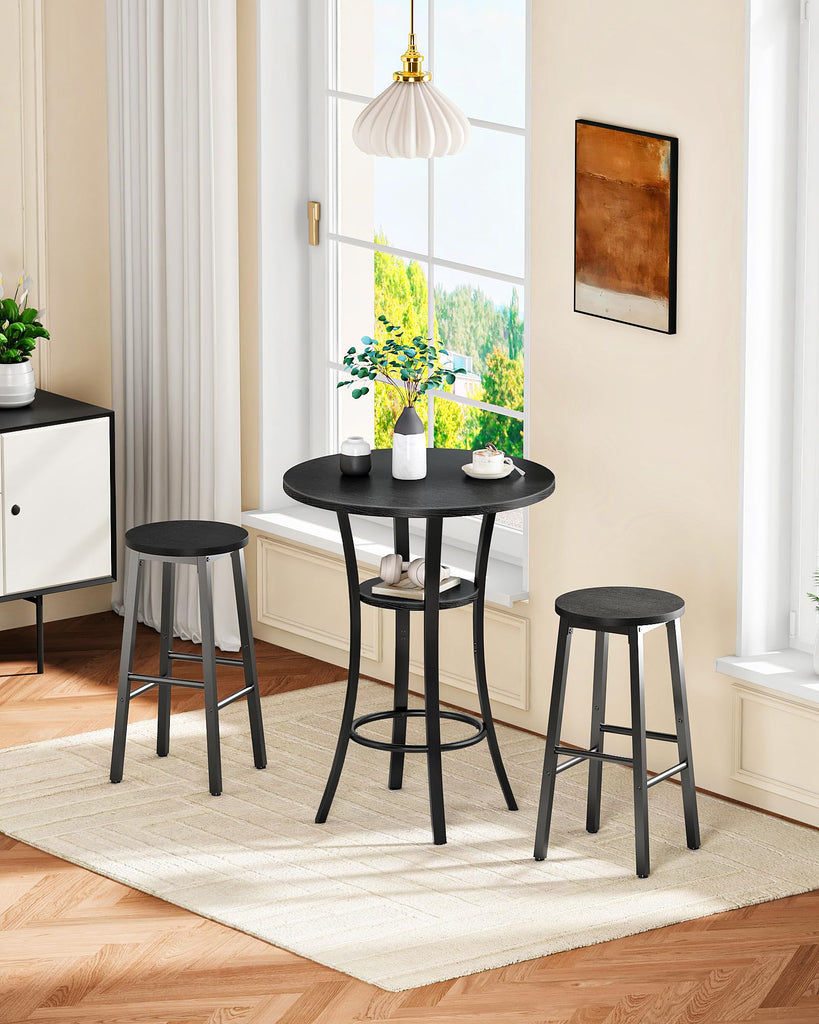 Round Bar Table, Set of 2 Small Kitchen Dining Tables, 2-Tier High Top & Counter Height Dining Table, for Bistro