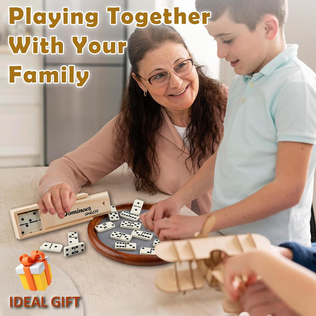 Double Six Dominoes Set for Adults, 28 Tiles with Wooden Box