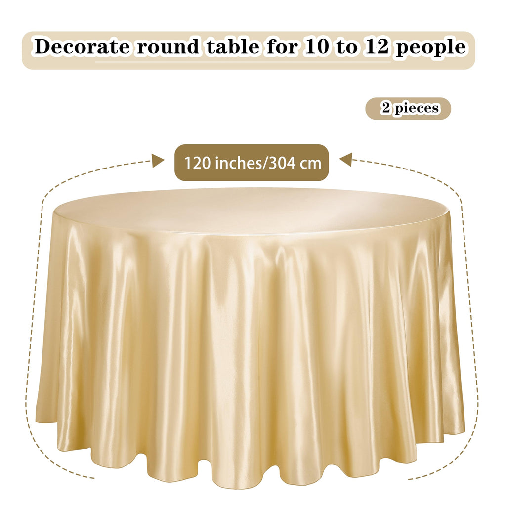 2 Pieces Round Satin Tablecloth 120 Inches Overlay Table Cover Smooth Fabric Table Decor Bright Silk Tablecloth for