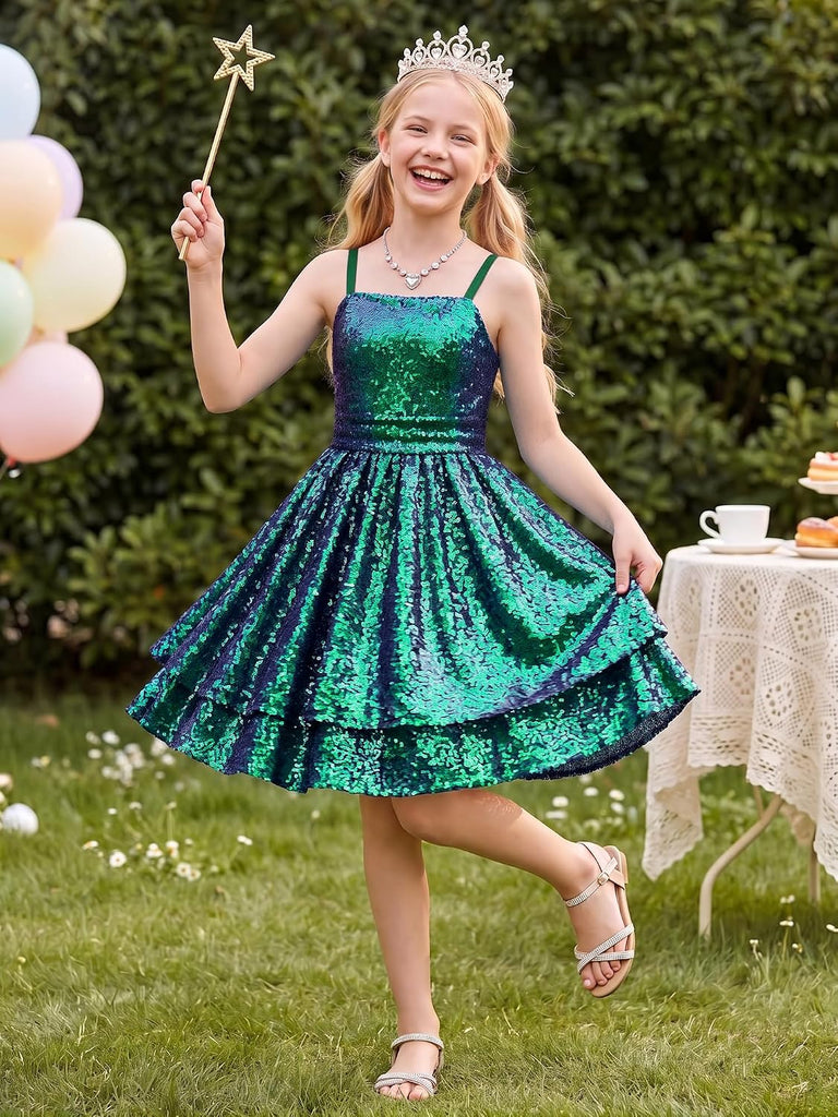 Girls Sequin Dress Sleeveless Party Birthday Formal Dress