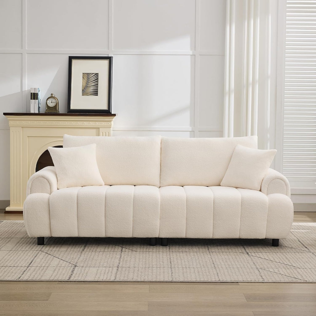 88 "Modern Boucle Sofa Couch, Oversized Comfy 3 Seater Sherpa Curved Sofas Deep Seat
