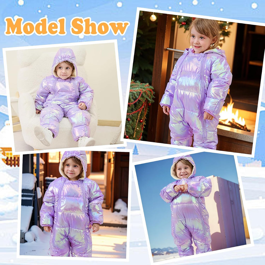 Baby Double Zipper Footed Hooded Fleece Lined Snowsuit