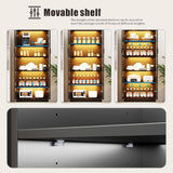 Display Cabinet with Doors and Adjustable Shelves, 65" Tall Bookcase with LED Lights/Human Sensor
