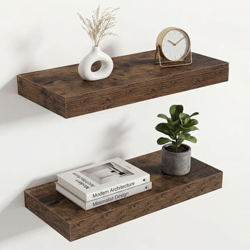 16in Long Floating Shelves for Wall Set of 2, Wood Wall Shelves Bedroom Kitchen Living Room Laundry Room, Modern