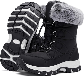 Winter Snow boots for Kids Girls Boys Water-Resistant Outdoor Warm Anti-Slip Mid Calf Faux Fur Lining Insulated Shoes