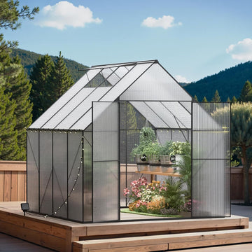 8x8 FT Greenhouse for Outdoors, Heavy-Duty Polycarbonate Greenhouse | Backyard Greenhouse Kit with Adjustable Roof