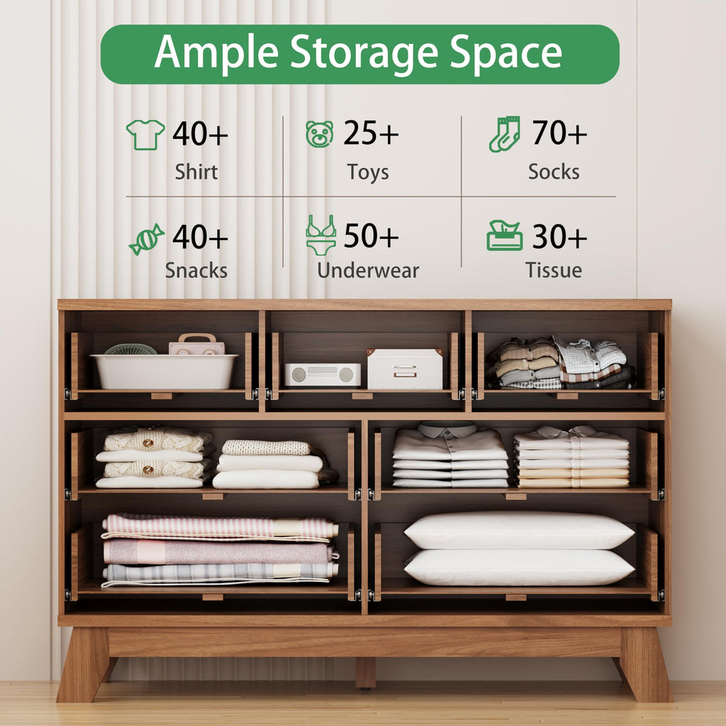 Fluted Dresser with 7 Drawers, 48" Wide Modern Chest of Drawers with Metal Handle, Wood Dresser TV Stand, Wooden