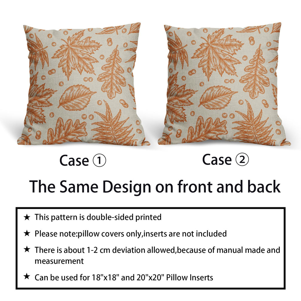 Orange Fall Pillow Covers 20x20 Set of 2 Cream Maple Leaf Print Autumn Colored Harvest Decorative Outdoor Pillowcases