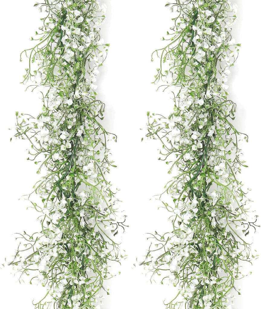 Artificial Wisteria Garlands 5.6Ft Plastic Hanging Vines White - Set of 2