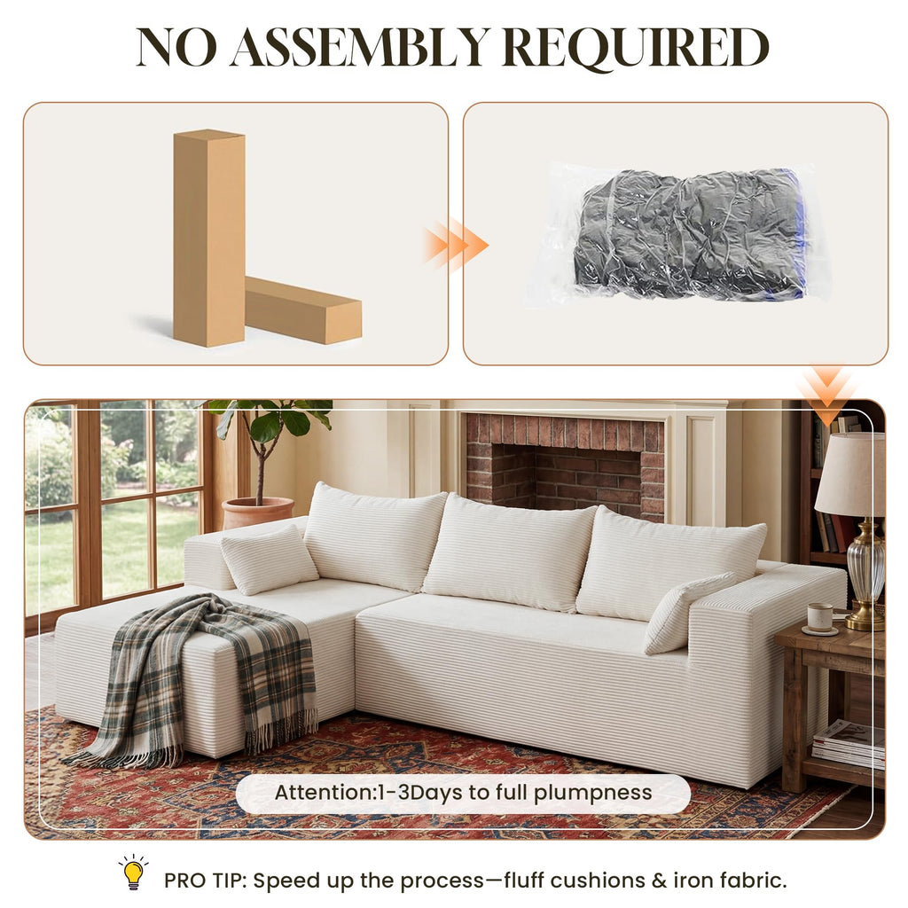 106" Cloud Sectional Boneless Couches, Modular L Shaped Couch with Deep Seat Oversized Left Facing Chaise, Memory