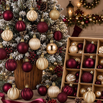 Burgundy and Gold Christmas Ball Ornament 1.57/1.97/2.36 Inch - Set of 64
