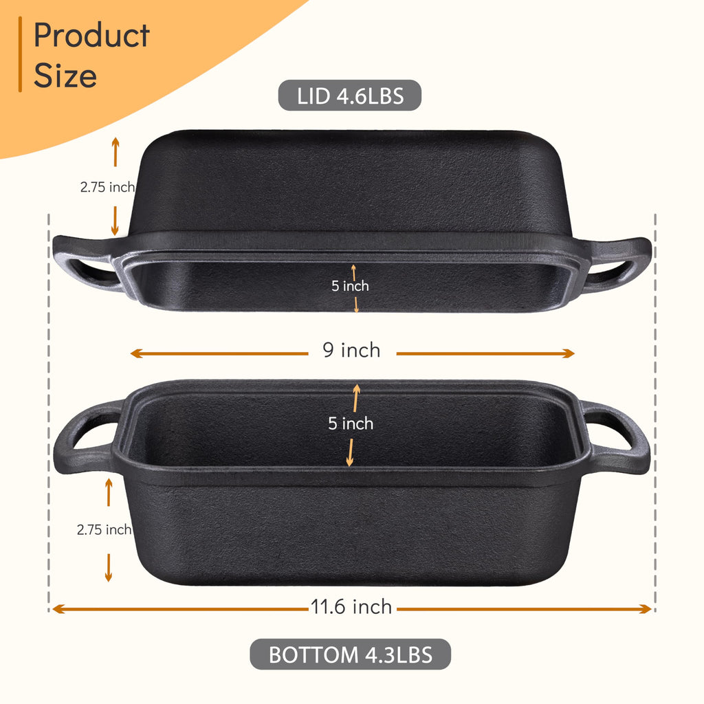 GRMImosa Cast Iron Loaf Pan with Lid, 9x5 Inch Sourdough Baking Pan