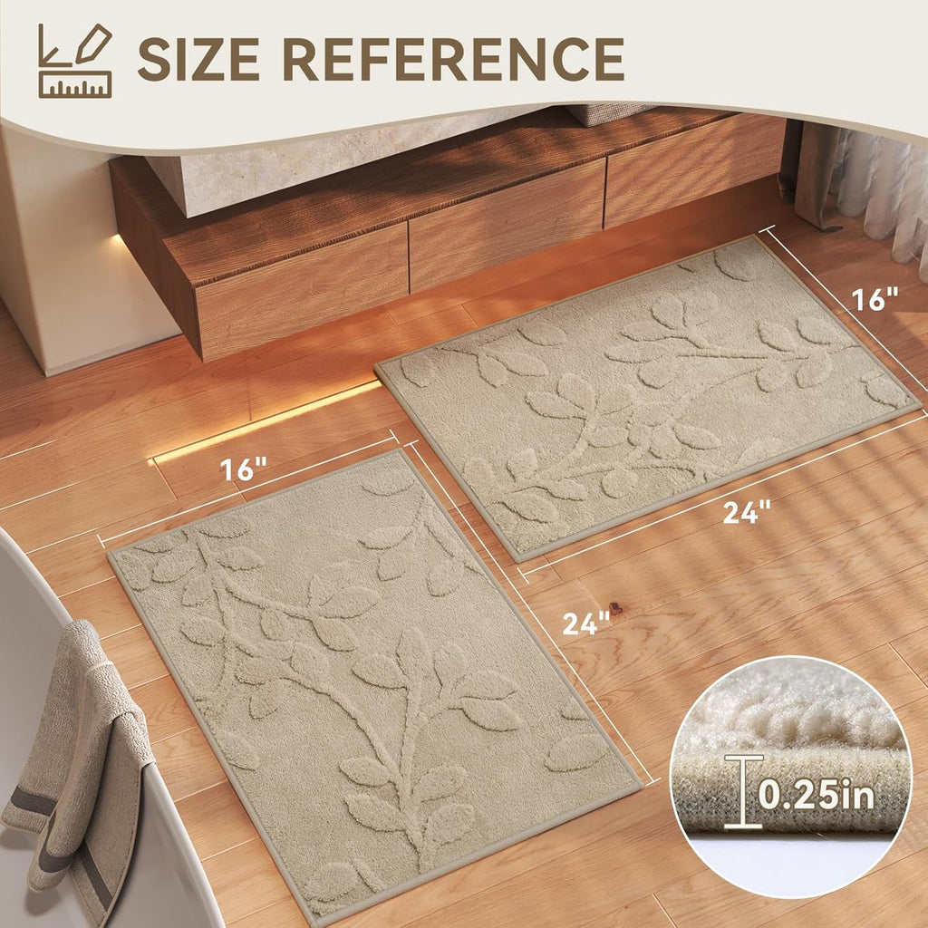 Bathroom Rugs Sets, Thin Non Slip Bath Mat Browm 16"x24"-2 Piece | Quick Dry Absorbent Washable Rubber Backing Bath