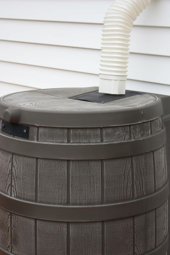 Rain Wizard Water Collection Barrel, 50 Gallon, Oak | Faux Wood Design - Plastic Outdoor Home Rain Barrel, Rainwater