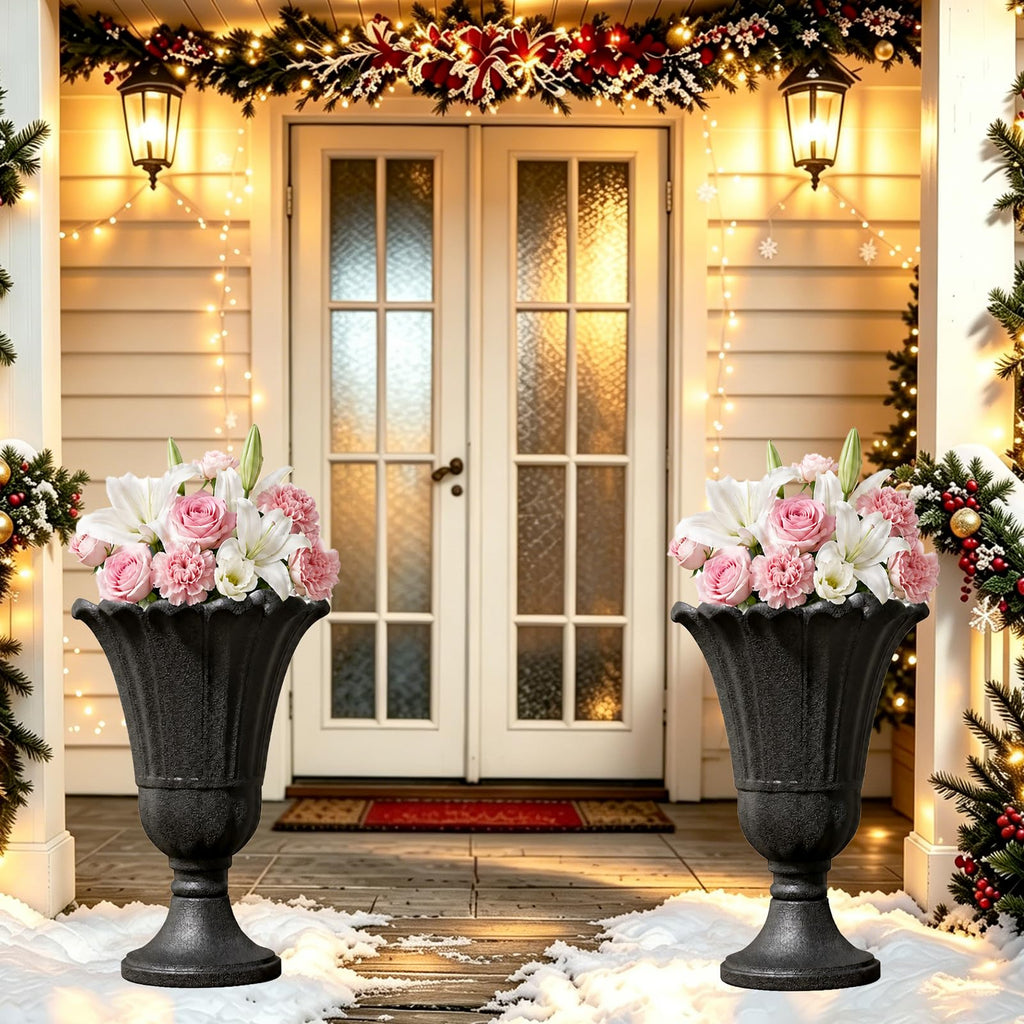 24" Tall Urn Planters for Outdoor Plants Set of 2 - Black Petal