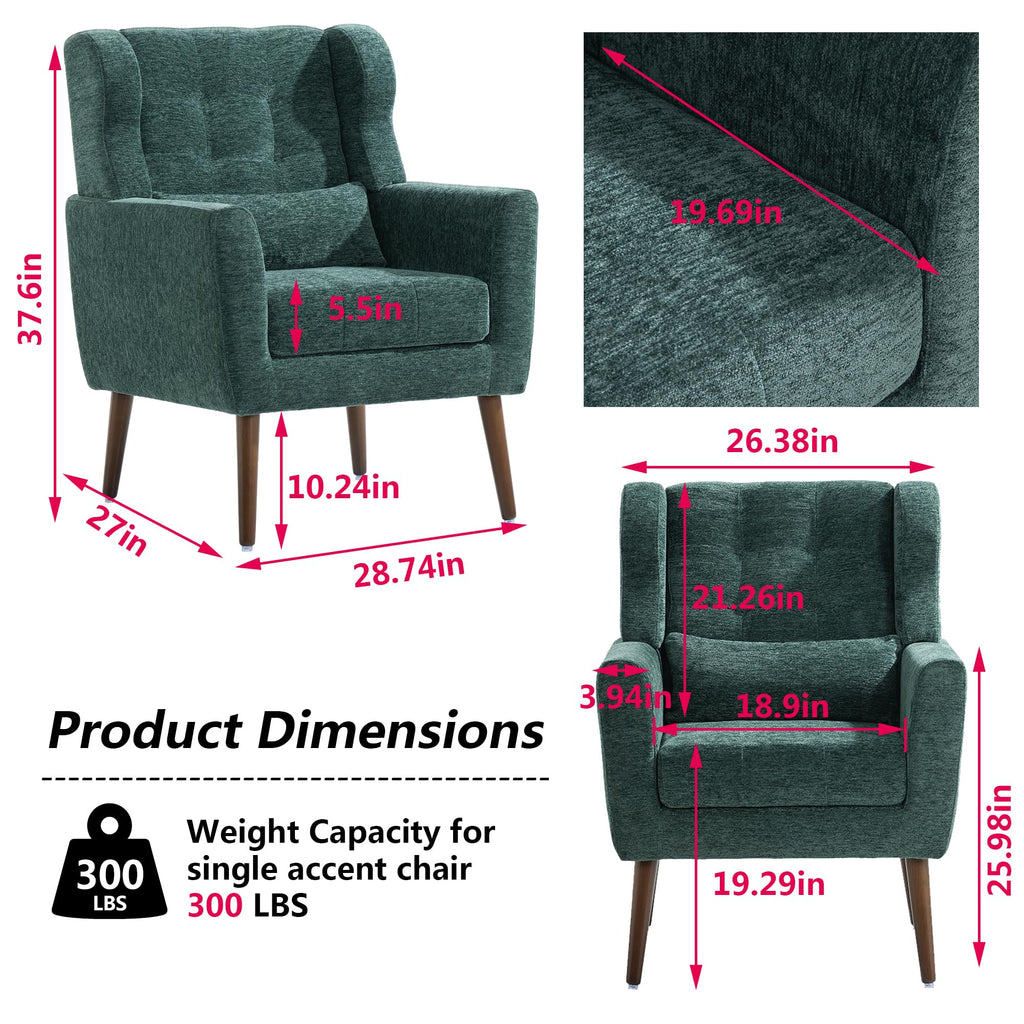 Modern Accent Chair Chenille Fabric Upholstered Tufted Side Chair Wingback Chair, Mid Century Reading Armchair with