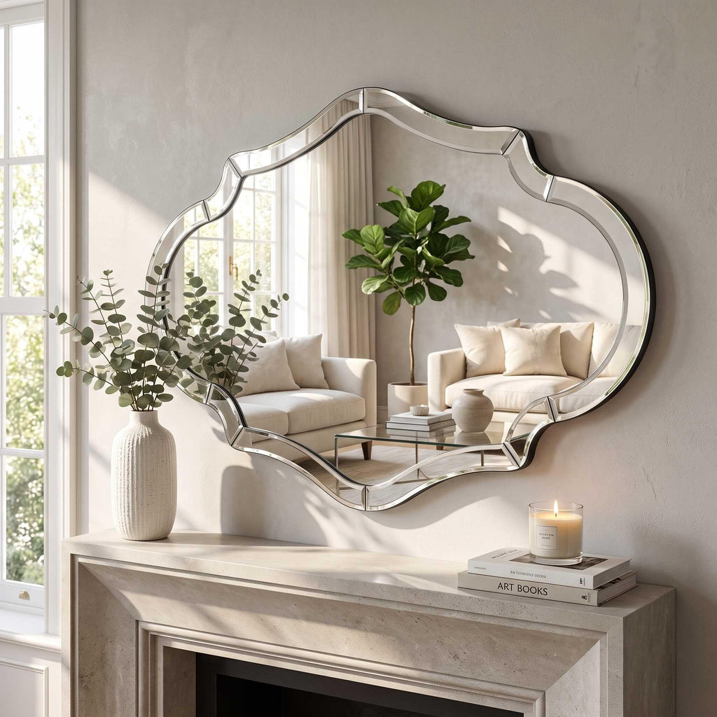 40"x28" Large Scalloped Beleved Decorative Mirror