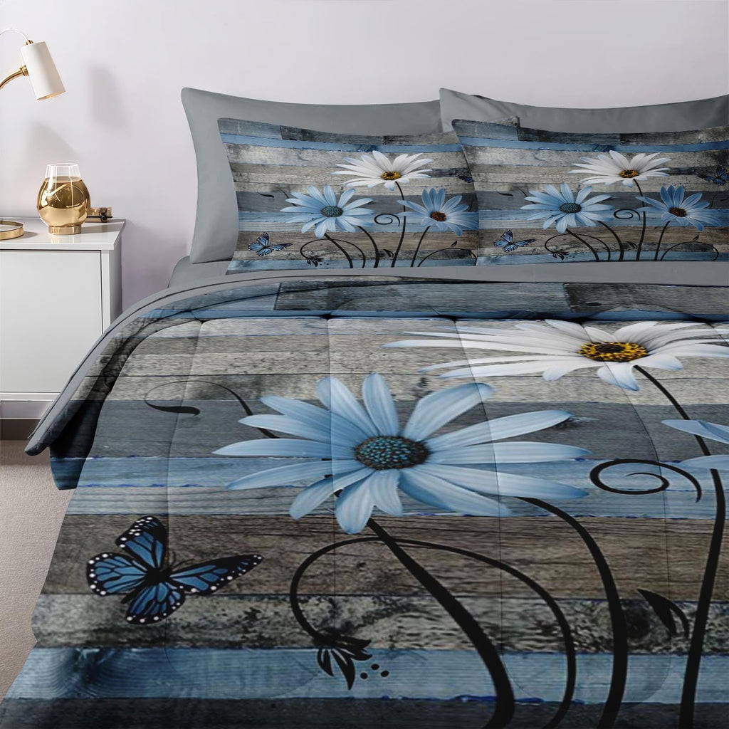 Comforter Set with Sheets, 7 Pieces Farmhouse Daisy Bedding