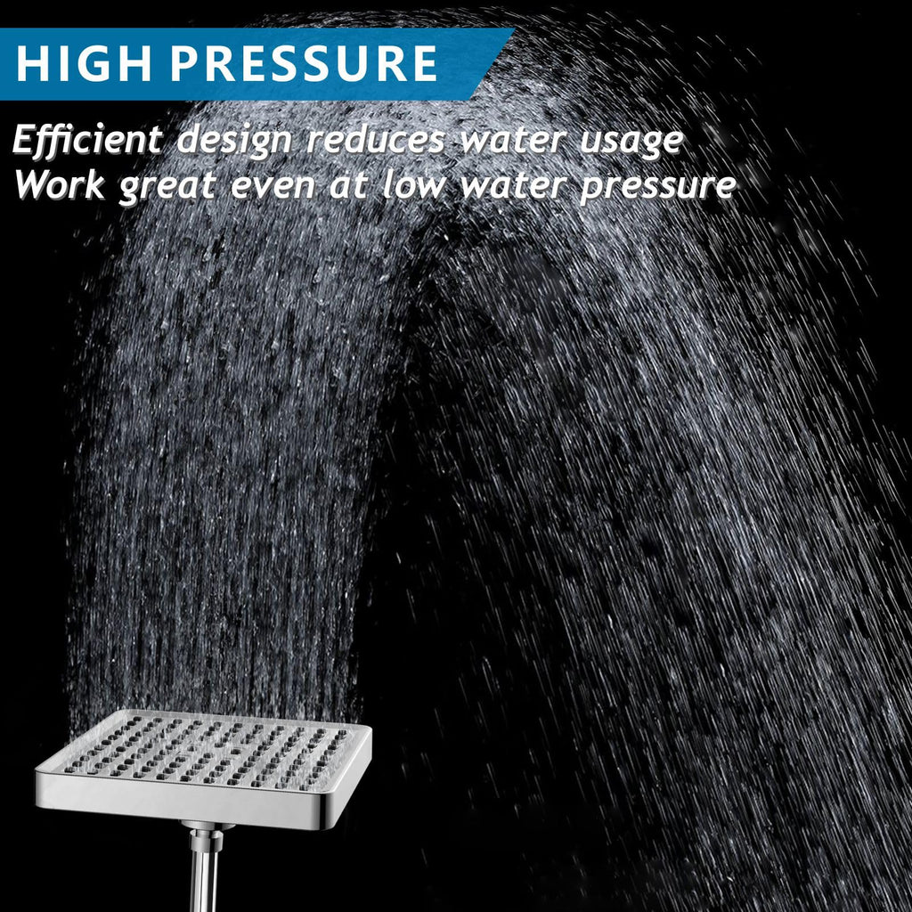 High Pressure Rain Shower Head with 11'' Extension Arm - High Flow Rainfall Showerhead - Luxury Modern Look