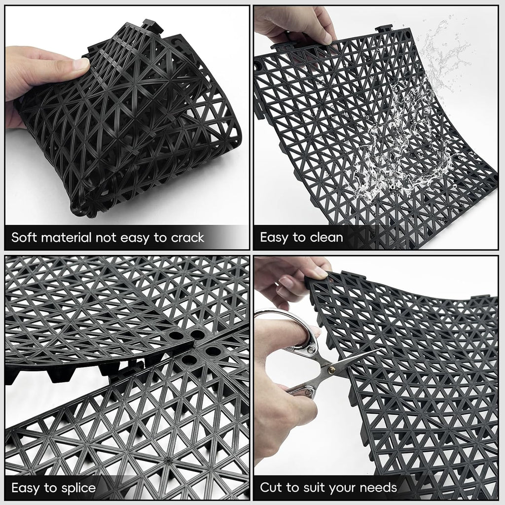 Modular Interlocking Cushion Drainage Floor Tiles, 9-Pack 11.8"x11.8" PVC Raised Non-Slip Interlocking Mats with Drain
