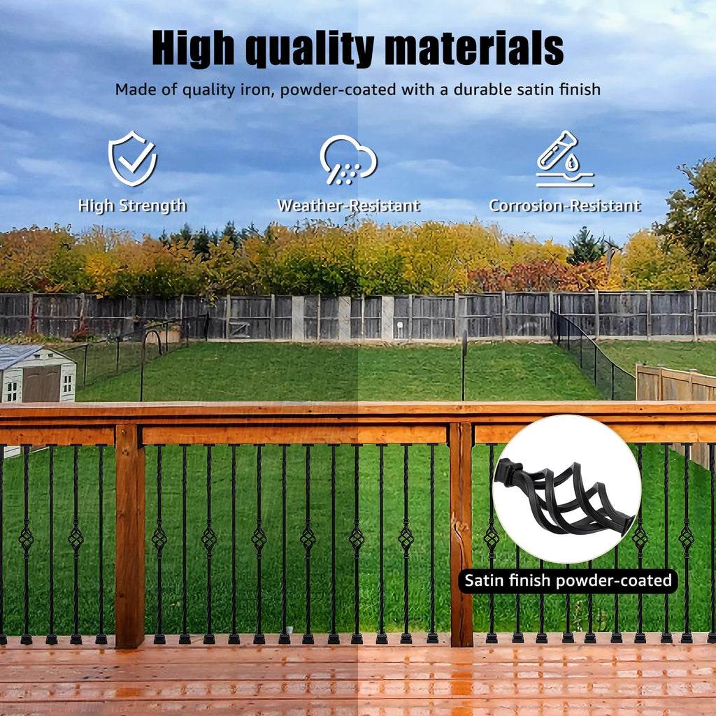Wrought Iron Balusters, 10 Pack Metal Deck Spindles, 1/2" Deck Balusters Hollow Iron Spindles, Staircase Baluster (5