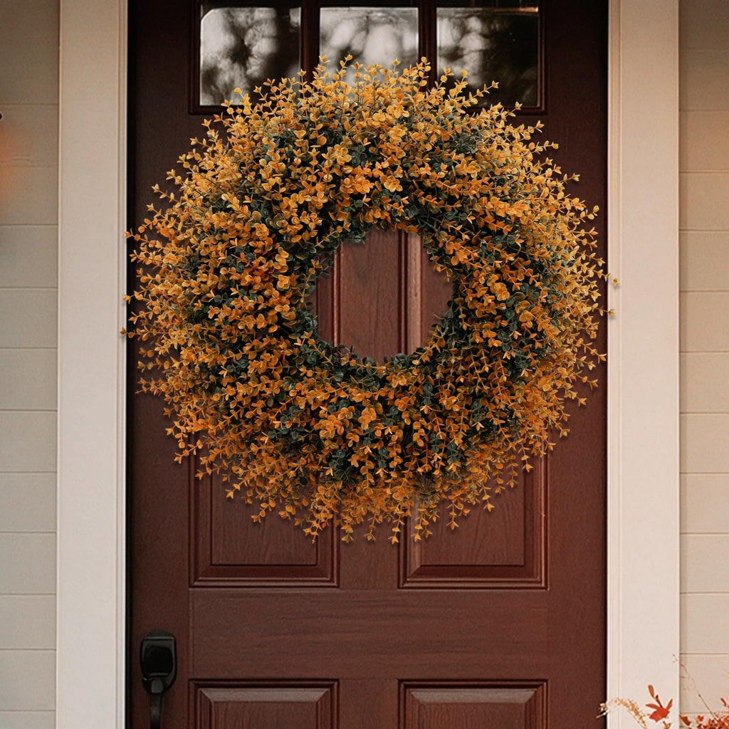28" Large Fall Boxwood Wreaths for Front Door Decoration(Orange)