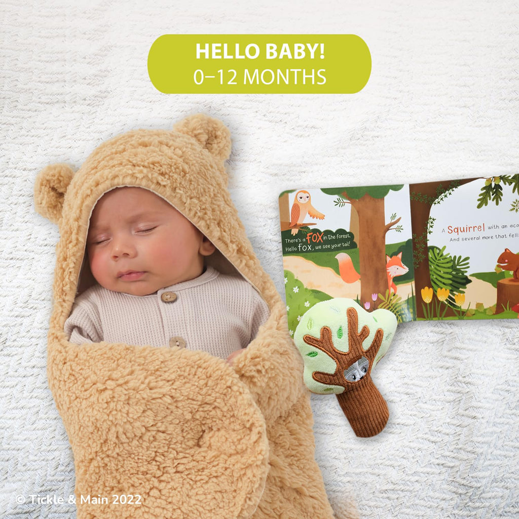 Forest Animal Newborn Gift Set - Piece, 26 x 29 in Cotton Swaddle Blanket - Plush Tree Rattle & Storybook