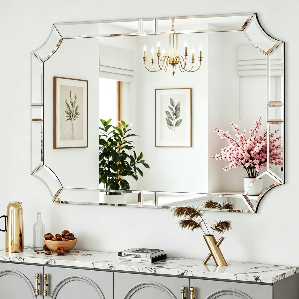 32"x47" Large Wall Mirror for Decor, Modern Rectangular Decorative Mirror with Beveled Glass Frame, Fireplace, Salon