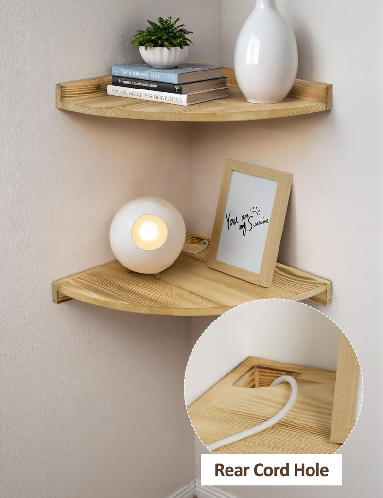Corner Wall Shelves, Rustic Wood Floating Shelf with Cord Hole