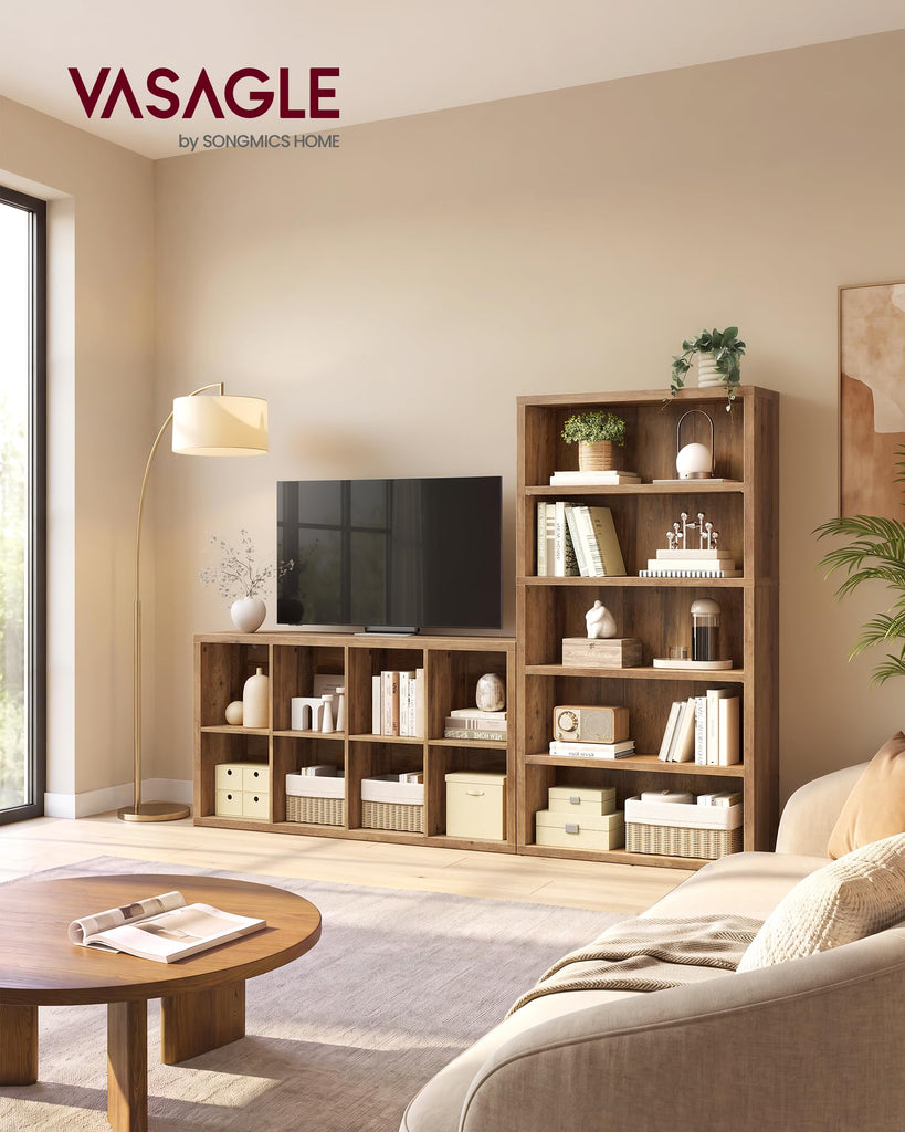 5-Tier Bookshelf, Minimalist Bookcase with Adjustable Shelves