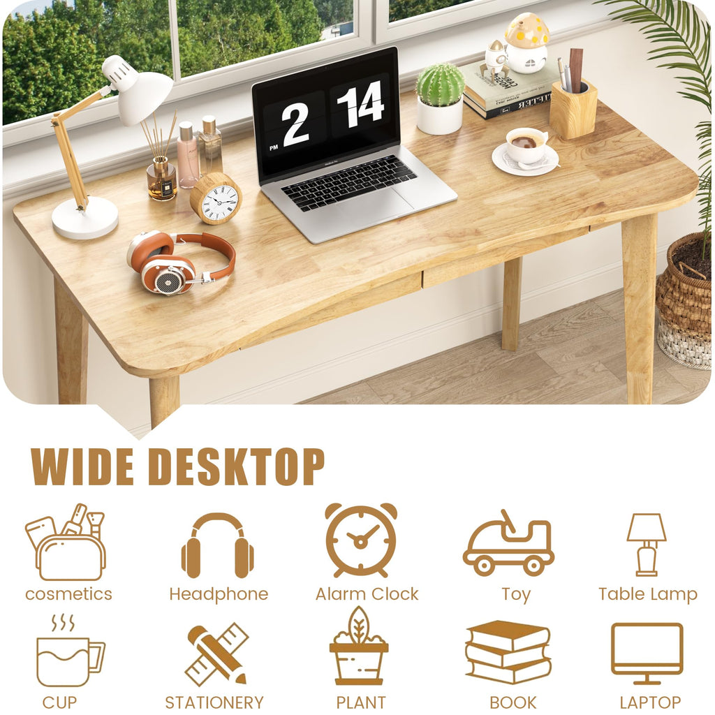 100% Solid Wood Desk with Drawers - 48 x 24 Inch Home Office Computer Desks, Modern Writing Desk with Drawers, Simple