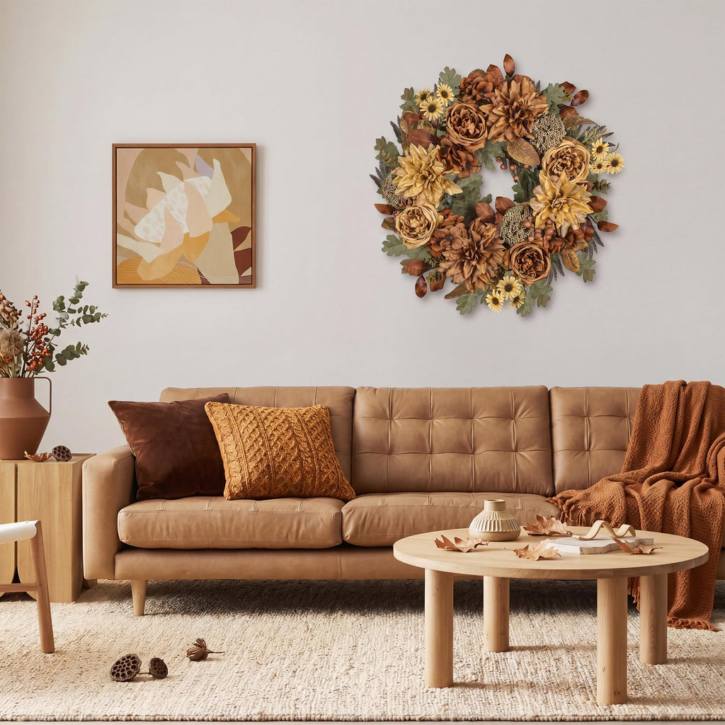 24in Fall Wreaths for Front Door Artificial Autumn Wreath