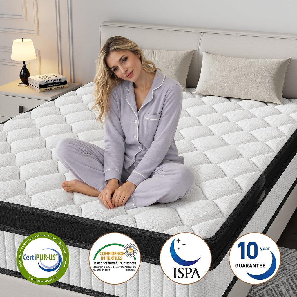 12 Inch Hybrid Mattress King Size, Cooling Memory Foam and Pocket Spring Bed in a Box, Medium Firm Support with