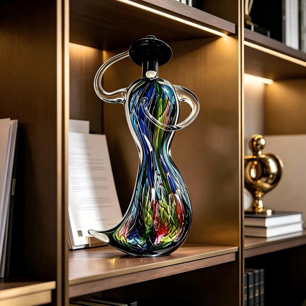 13.5in Hatted Lady Hand Blown Glass Sculpture Multicolor Tabletop Decor - Set of 10