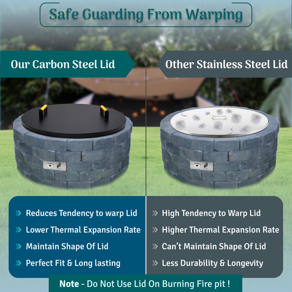 Fire Pit Lid Round - Fire Pit Snuffer Lid 28 inch Diameter & 1.5 mm Thickness - Drop-in Burner FirePit Pan Lid