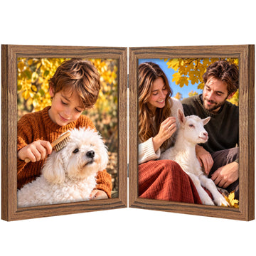 8x10 Double Picture Frame, Hinged 2 Photo Frames, Rosewood