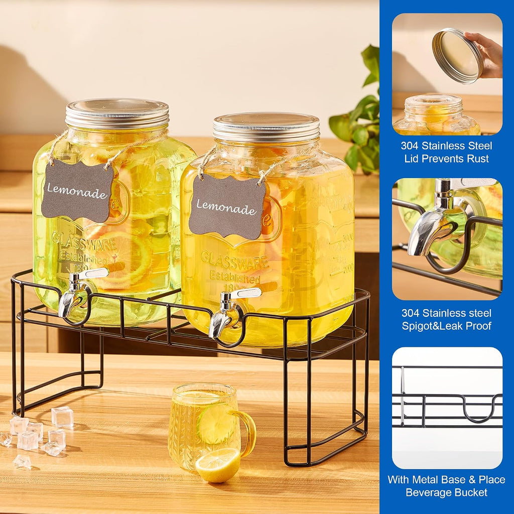 1.5 Gallon for Parties, 2PACK Beverage Dispenser with Stand, Ice Cylinder and Stainless Steel Spigot 100% Leakproof