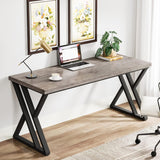 Writing Computer Desk, 55 inch Heavy Duty Study Desk with Z-Shaped Metal Leg, Modern Simple Home Office Computer Desk