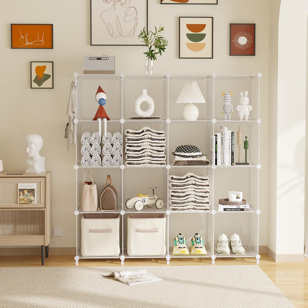 Cube Storage Organizer, 16 Cube Closet Organizers, Clear