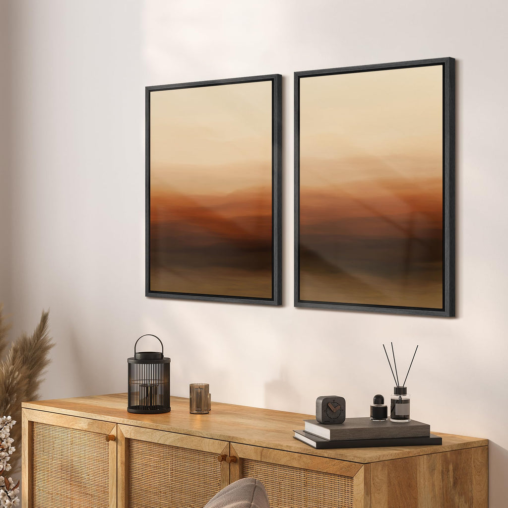 Framed Canvas Print Wall Art Set Abstract Warm Desert Sunset Gradient Abstract Illustration Modern Art Decorative